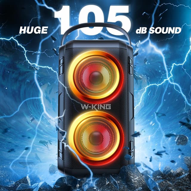 Detalle de W-KING 80W Portable Party Boom Box T9-2 Bluetooth Speaker with Lights, IPX5 and 24H Playtime