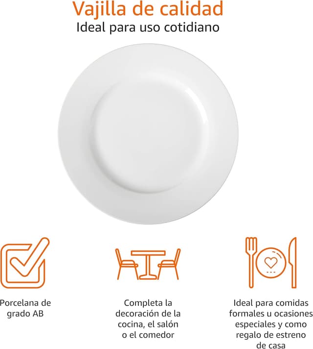 Thumbnail 1 de Amazon Basics Platos Llanos, 6 Unidades, 26.7 cm 🍽