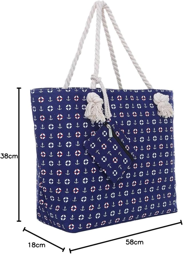 Thumbnail 6 de DonDon Borsa da spiaggia grande con chiusura zip 58 x 38 x 18 cm stile marinaro yacht