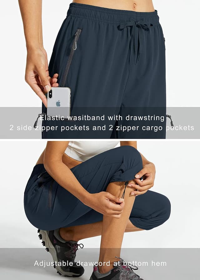 Detalle de Libin Women’s Lightweight Quick-Dry Capri Cargo Hiking Pants with Zipper Pockets