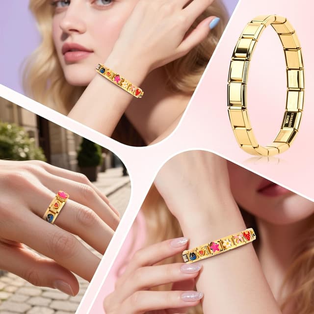 Thumbnail 6 de Ouxayapl Italian Charm Bracelet Armband-Set in Gold mit 8 austauschbaren Charms (inkl. Öffnungswerkzeug) für 9-mm-Armbänder