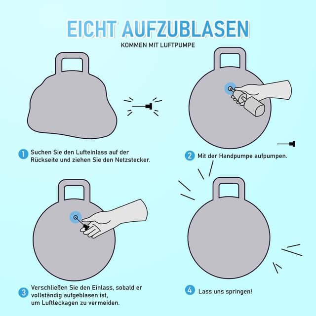 Thumbnail 6 de U&C Planet Hüpfball (Aufblasbarer Hopperball) 50 cm mit Pumpe, bis 100 kg – für Kinder 5–9, Wolke blau