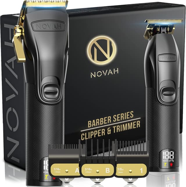 Detalle de NOVAH Professional Cordless Hair Clippers & Trimmer Set (Gold) for Men