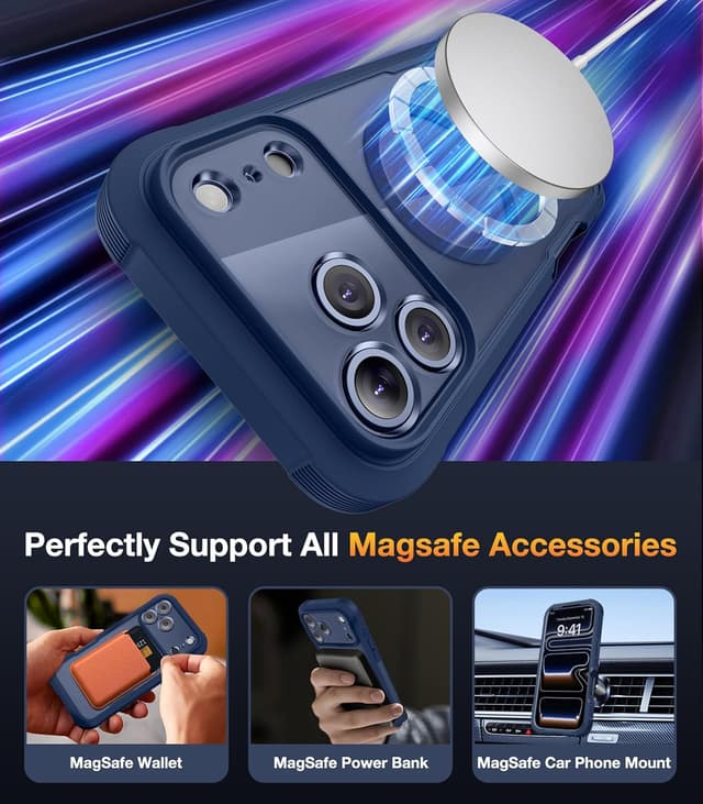 Detalle de Diaclara Magnetic for iPhone 17 Pro Max Case (6.9-inch) with MagSafe privacy screen protector and camera protection – Deep Blue