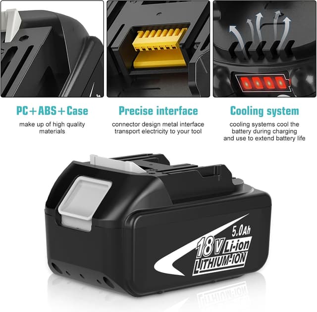 Detalle de Lot 2 batteries 18V 5,0 Ah Li-ion avec indicateur LED pour Makita (type BL1850 / BL1860 / BL1845 / BL1830) – Rechange Goodexo