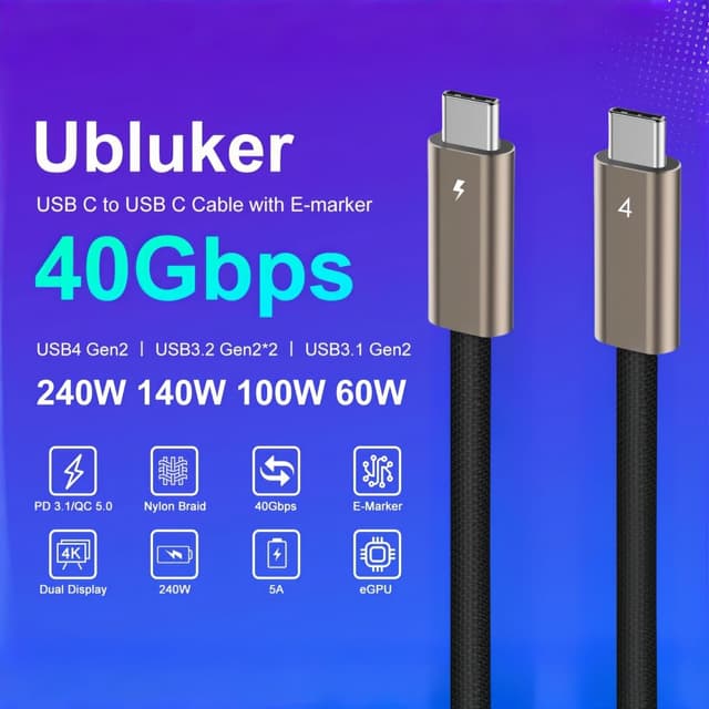 Detalle 2 de Ubluker Cavo USB-C a USB-C 40 Gbps 0,3 m 240 W USB4 / Thunderbolt 4 con PD 3.1