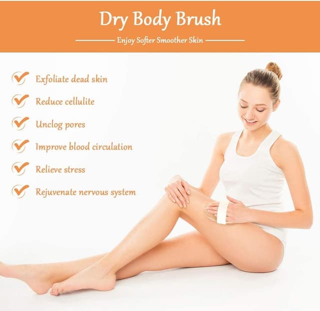 Detalle de URAQT spazzola per corpo in legno con setole naturali (kit da 2 pezzi) per esfoliazione a secco e massaggio linfatico