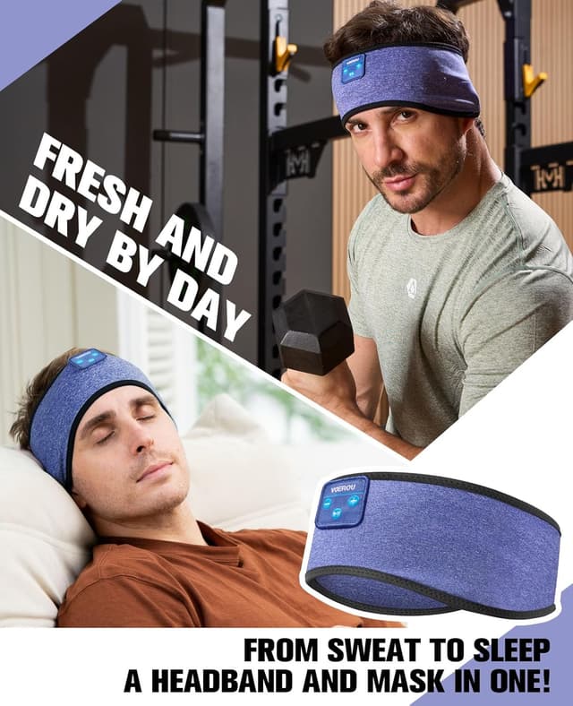 Detalle de Voerou Bluetooth Schlafkopfhörer – 2-in-1 Stirnband für Musik beim Schlafen