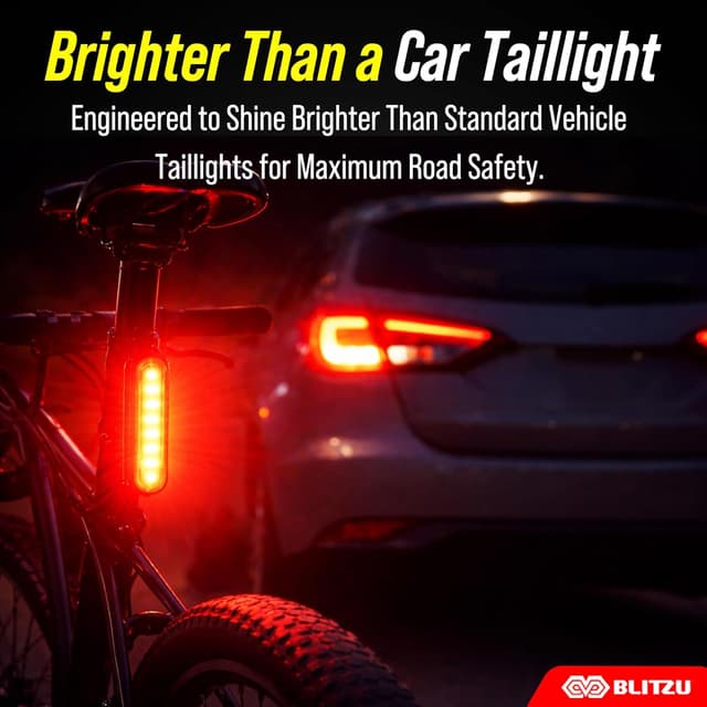 Detalle de BLITZU Gator 320 bike lights set (front headlight, rear taillight & bell) — USB-C rechargeable