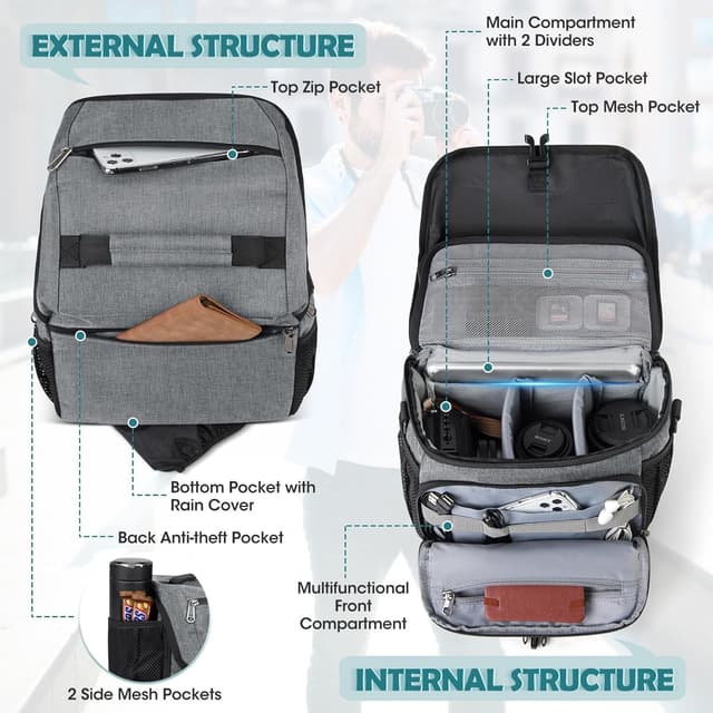 Detalle 2 de RAINSMORE Kameratasche DSLR große Schutztasche