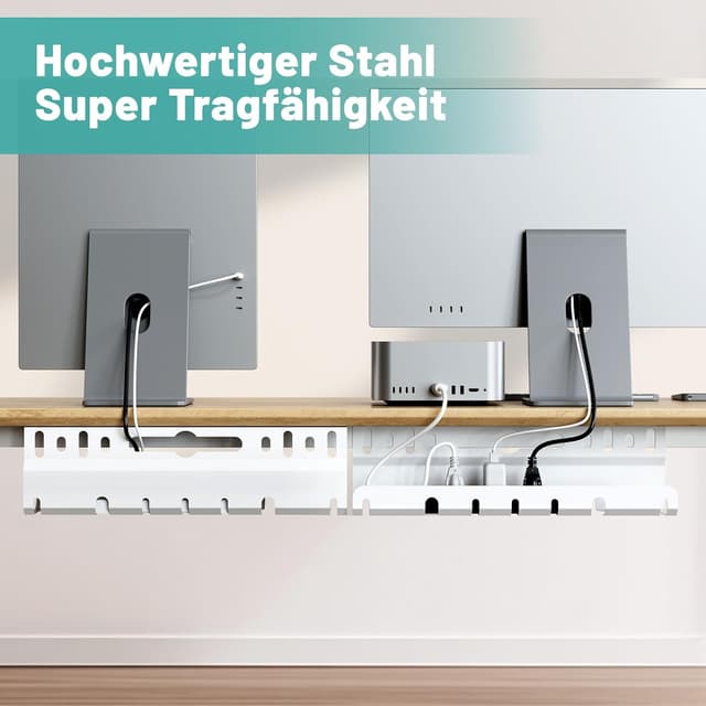 Detalle 2 de Kabelkanal für den Schreibtisch (ohne Bohren), 2er-Set in Weiß – Kabelmanagement zum Verlegen und Verdecken von Kabeln