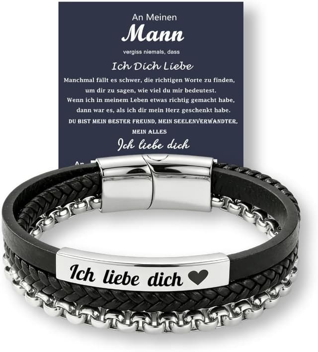 Detalle de Gkmamrg Herren Lederarmband für Ehemann & Freund – Unendlichkeitsknoten „Ich liebe dich“