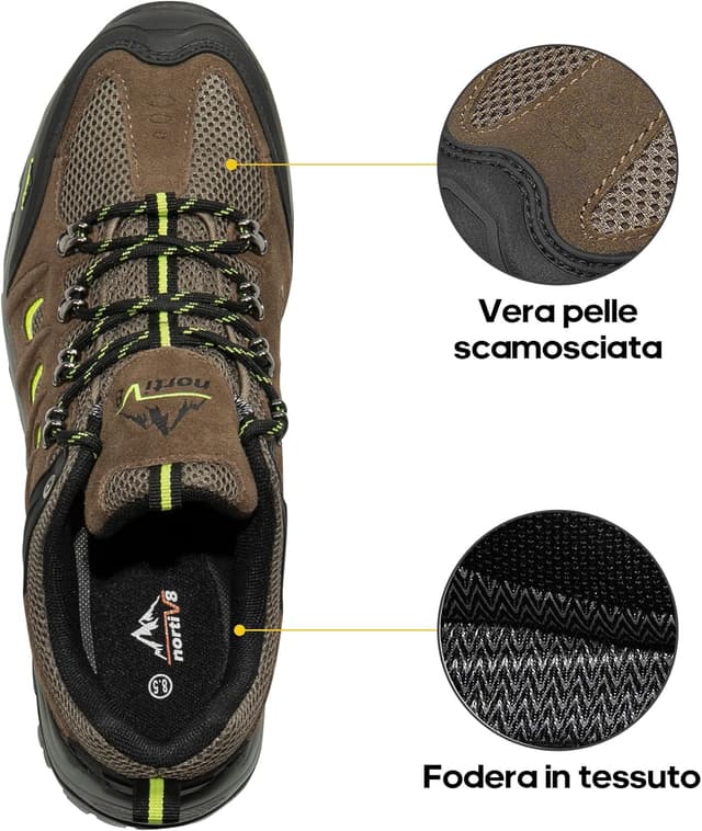 Detalle de NORTIV 8 Men’s Waterproof Leather Low-Top Hiking Shoes with Protective Toe