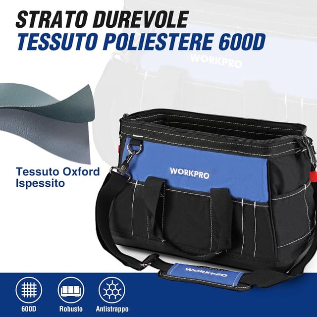 Detalle 2 de WORKPRO Borsa porta attrezzi a bocca ampia 40 x 22 x 26 cm con base rigida impermeabile