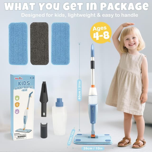 Thumbnail 6 de Dreamon Kids Spray Mop Toddler Cleaning Set (Real Spray Function) with Water Sprayer, 3 Washable Pads & Scraper