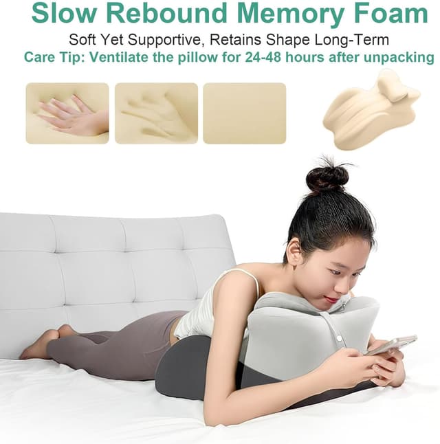 Detalle de JOVELL Memory Foam Prone Pillow (Black/Gray) – wedge body pillow with removable cover