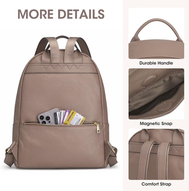 Detalle de Sac à dos en cuir véritable Kattee pour femme avec compartiment pour ordinateur 14 pouces