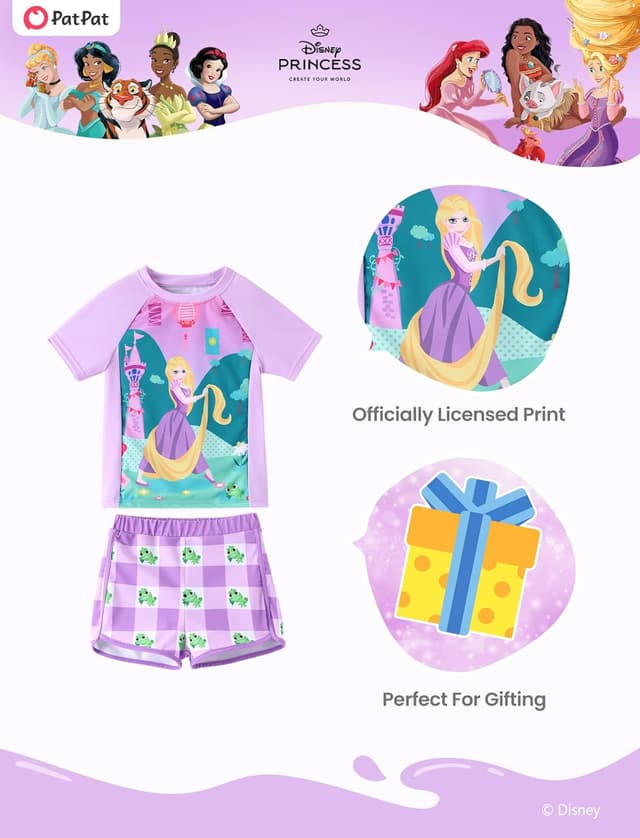 Detalle 2 de Disney Frozen Elsa Girls UPF 50+ Two-Piece Tankini Swim Set (Rashguard)