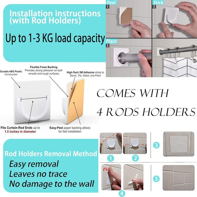 Thumbnail 4 de 2 Piezas Barra Cortinas Extensible Blanca 🏠 Sin Taladro