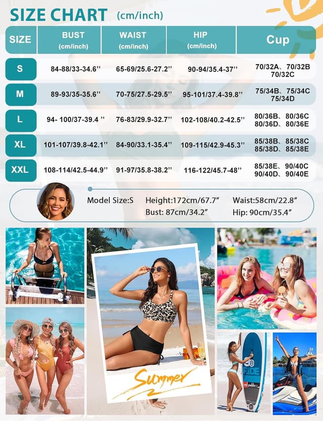 Detalle de Nadeer Damen Bikini Set V-Ausschnitt High Waist (2-teilig) mit Push-up-Optik