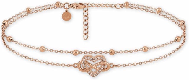 Detalle de GD GOOD.designs cavigliera da donna multistrato con cuore infinito in acciaio 316L (22–27 cm) impermeabile e regolabile