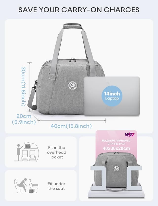 Detalle de BAGZY bagaglio a mano 40x30x20 Wizzair + borsone da viaggio 25L impermeabile, borsa ospedale e palestra