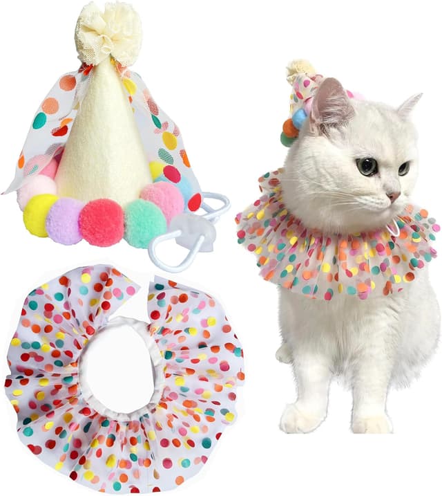 Detalle de Cat Dog Princess Costumes lace party set: bandana scarf and party hat for puppy, cat and small dogs