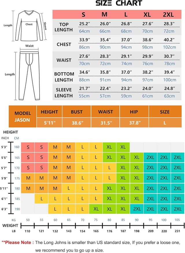 Detalle de Boyzn Mens Fleece Lined Thermal Underwear Set (Long Sleeve Top & Long Johns)