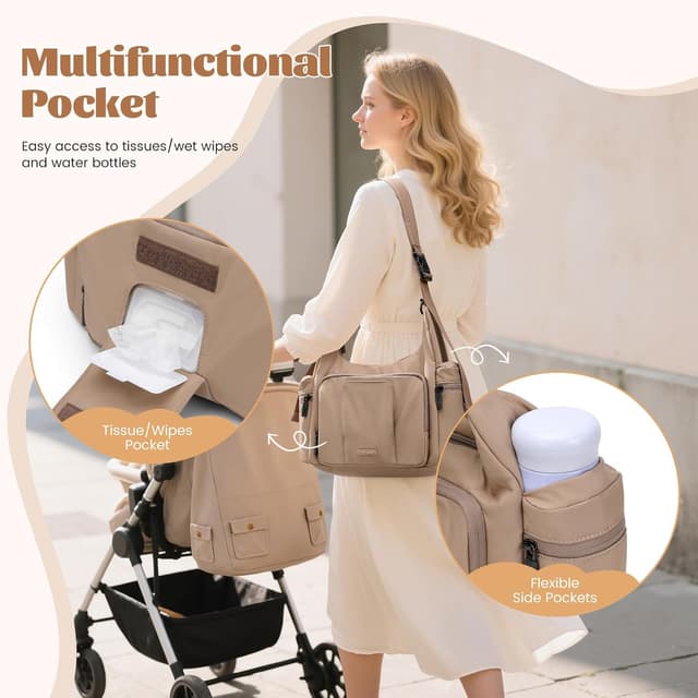 Detalle 1 de GOLF QUALITY Large Diaper Bag Messenger with Stroller Straps and Insulated Pockets (14L)