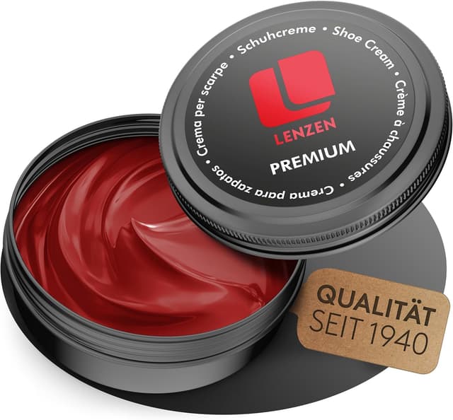 Detalle de Lenzen Premium Cirage à Chaussures crème nourrissante pour cuir lisse et grainé (Rouge)