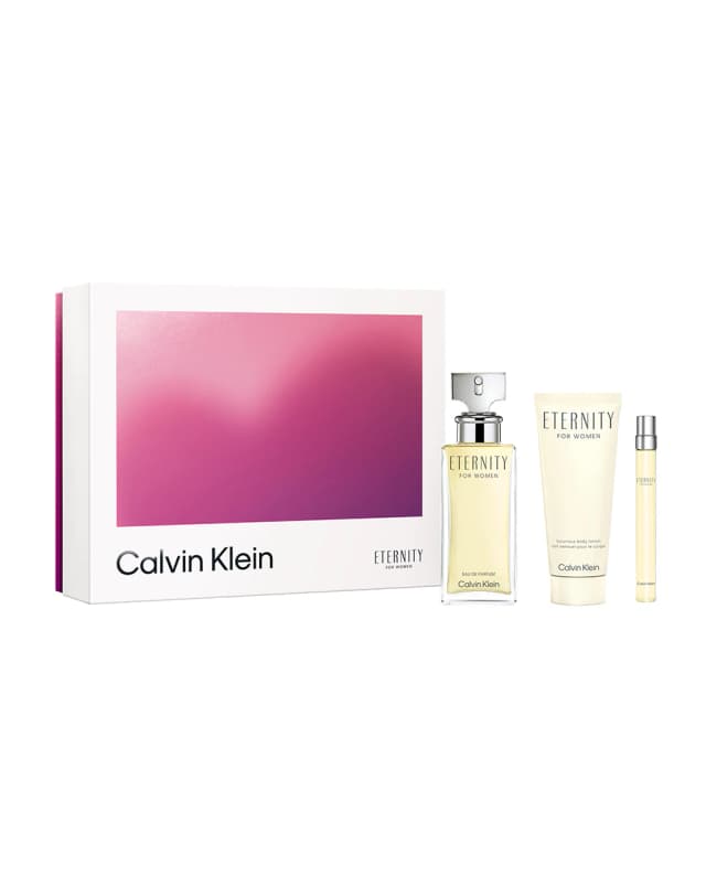 Detalle de Calvin Klein Eternity para Mujer: estuche regalo Eau de Parfum (100 ml + loción + mini 10 ml)