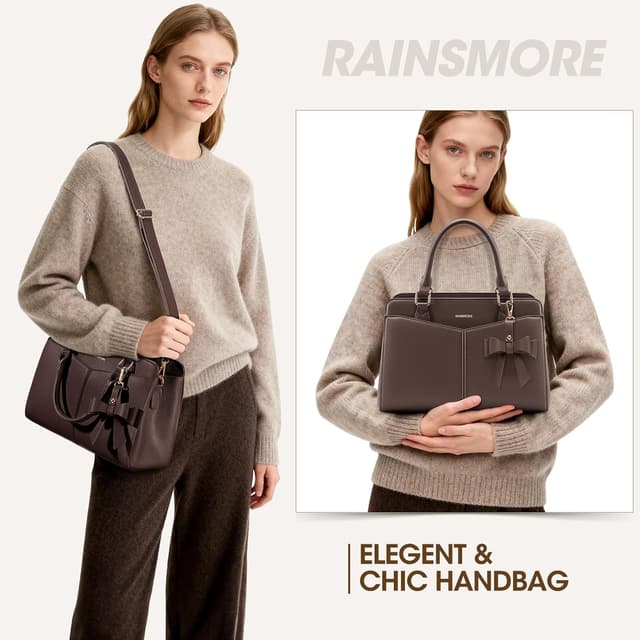 Detalle 2 de RAINSMORE Sac à main femme en cuir PU 31 x 14 x 22 cm, bandoulière amovible et poches zippées