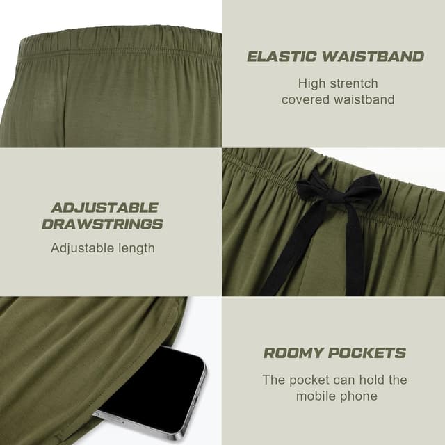 Detalle de BAMBOO COOL Men’s Pajama Bottoms Lounge Sleep Shorts (2-Pack) with Pockets