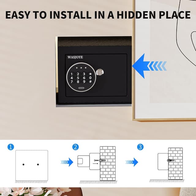 Thumbnail 6 de WASJOYE Mini Cassaforte con tastiera digitale (17 × 23 × 17 cm)