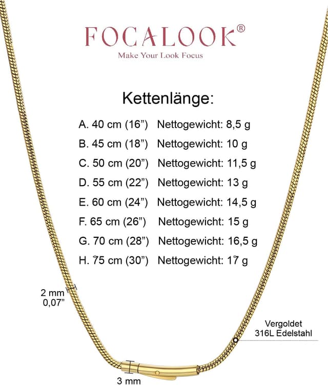 Thumbnail 5 de FOCALOOK Edelstahl Schlangenkette 2mm