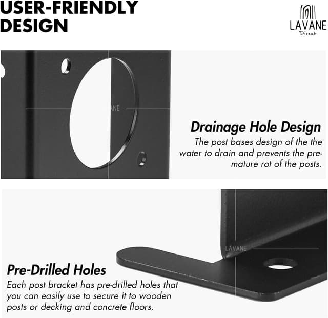 Detalle 2 de LAVANE Adjustable 4x4 Post Base Brackets 4pcs 🪚