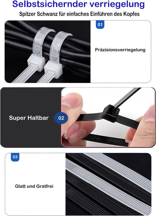 Thumbnail 1 de 200 Stück Kabelbinder Weiß Set 100/150/200/300mm