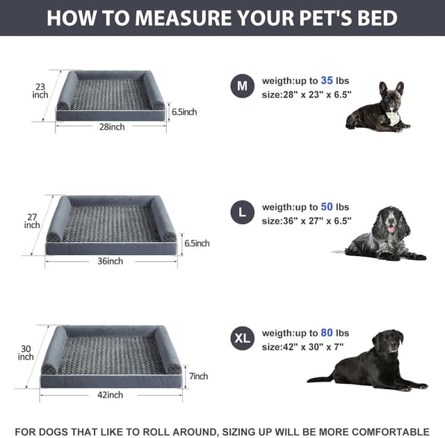 Detalle de BFPETHOME Orthopedic Waterproof Dog Bed for Large Dogs (Big Couch-Style, Removable Cover)