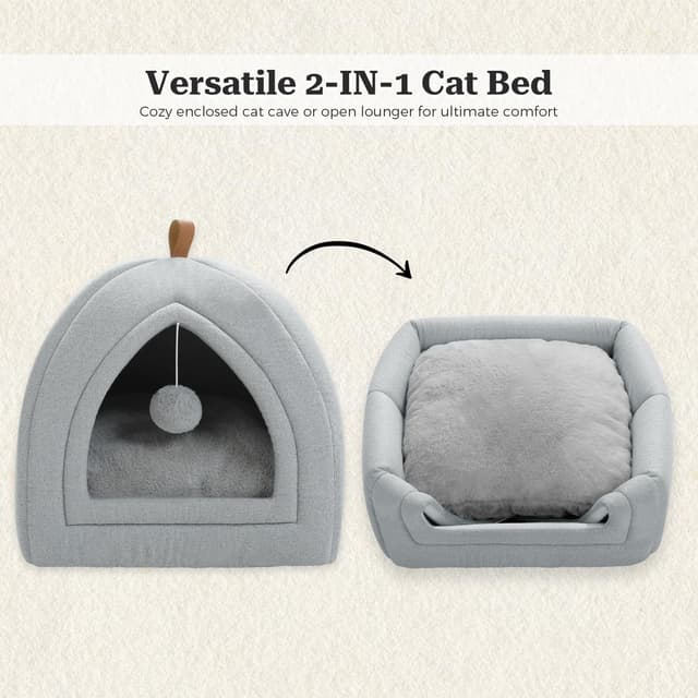 Detalle de PAWZ Road Katzenhöhle mit waschbaren Kissen (Grau), 40 x 40 x 40 cm – gemütliches Katzenzelt & Hunde-Kleintierhaus