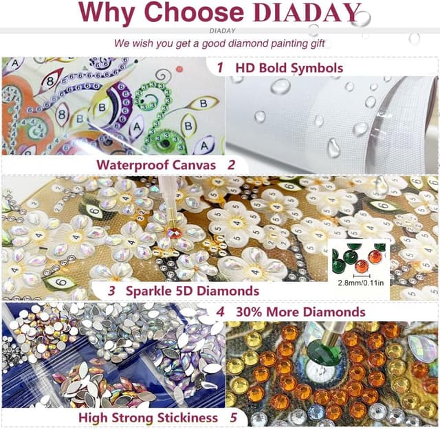 Thumbnail 6 de DIADAY DIY Elephant 5D Diamond Painting Kit (Special Shape) – 12 x 12 Inch Crystal Rhinestones Set