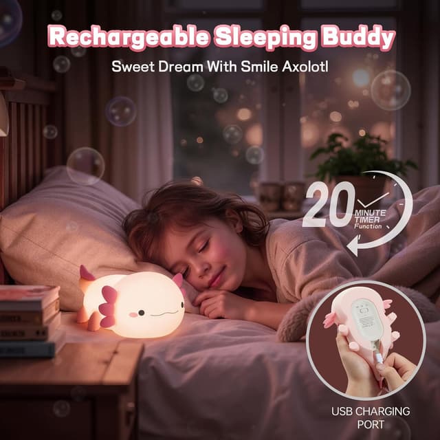 Detalle 2 de VoMii Axolotl Nachtlicht für Kinder mit Timer