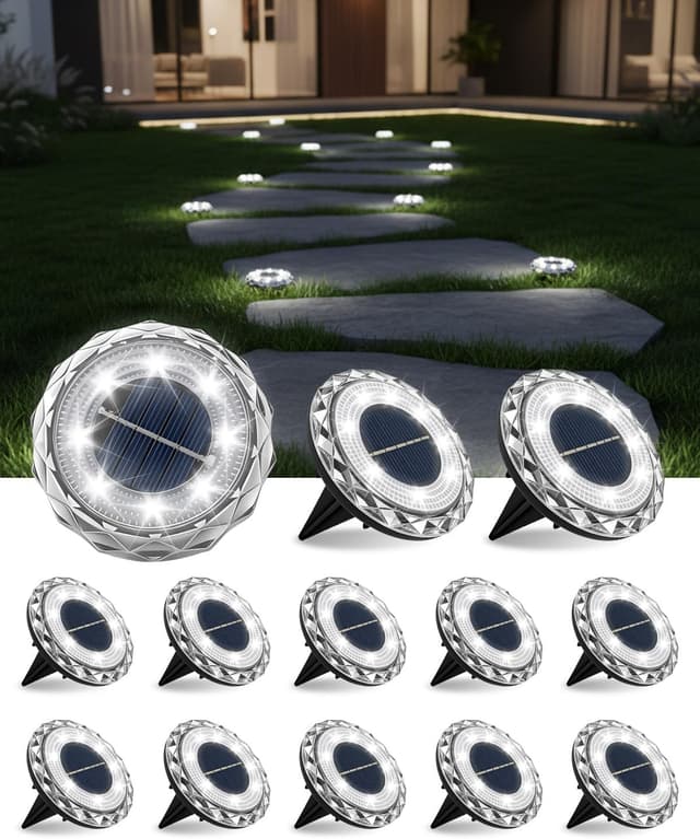 Imagen de Airoieak Solar Garden Stake Lights (IP68, 8 LEDs) – 12 pack cool light pathway & lawn illumination en OfertitasTOP