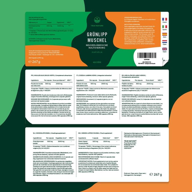 Thumbnail 6 de Grünlippmuschel von TRUE NATURE® – 450 Kapseln (2000 mg Tagesdosis, gefriergetrocknet)