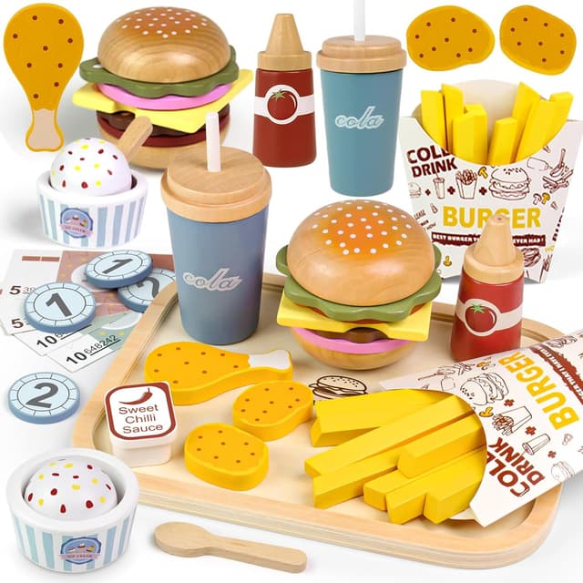 Imagen de Wooden Play Food Pretend Play Set for Toddlers en OfertitasTOP