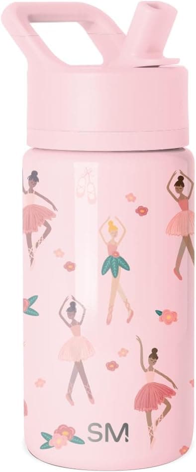Detalle de Simple Modern Kinder-Trinkflasche mit Strohhalm (Summit) 415 ml – isoliert, auslaufsicher bei geschlossener Düse, pink „Ballerina“
