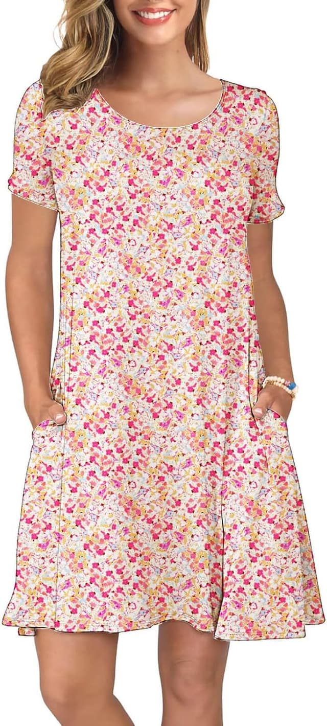 Detalle de KORSIS Summer Women’s Casual T-Shirt Swing Dress with Pockets (Midi Sundress)