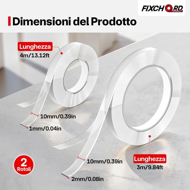 Detalle 2 de FIXCHORD Nastro biadesivo extra forte trasparente, rimovibile e impermeabile (2 rotoli)