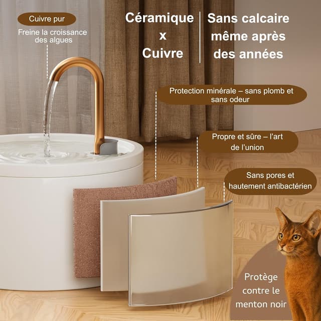 Detalle 2 de Fontaine à eau chat céramique 2,1 L élégante 🐾