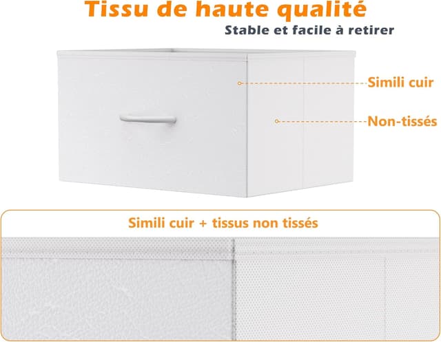 Thumbnail 6 de HOMIDEC Table de chevet lot de 2 (55 cm) avec cadre en métal et 2 tiroirs en tissu, blanc