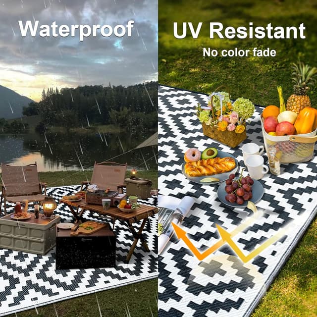 Detalle de CHOSHOME Tapis d’extérieur résistant 180 x 270 cm (polypropylène recyclé) pour terrasse, jardin et balcon